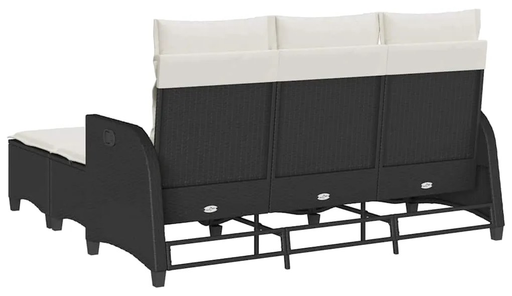 3pcs conjunto sofás de jardim com almofadões em L vime PE preto