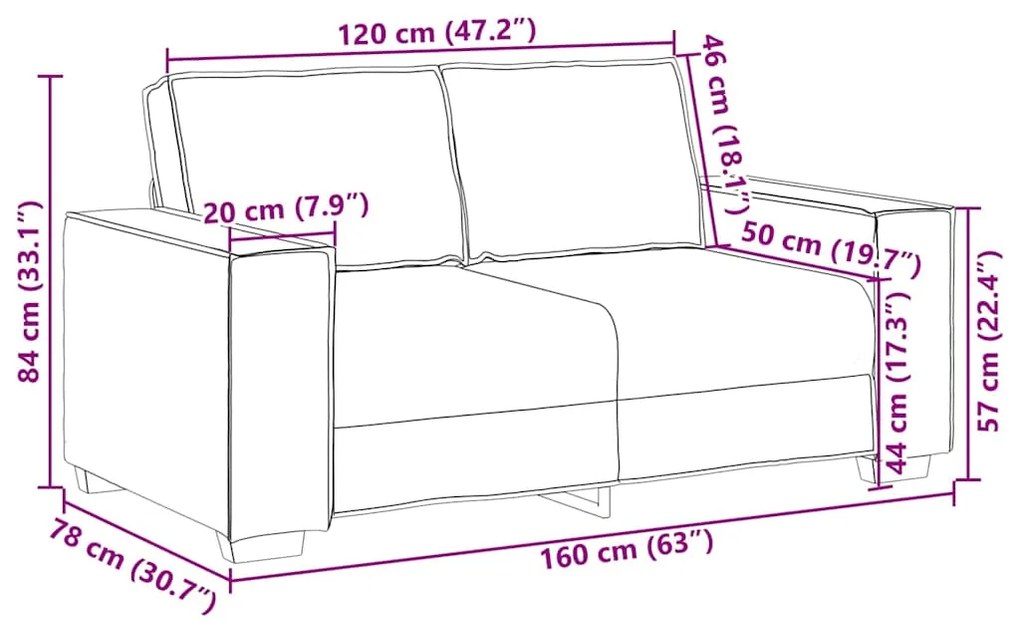 Sofá Loveseat vidaXL Cappuccino 120 cm em Couro Sintético