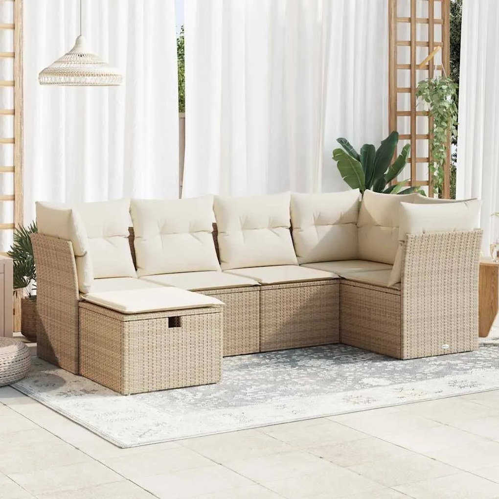 vidaXL 6 pcs conjunto de sofás p/ jardim com almofadões vime PE bege