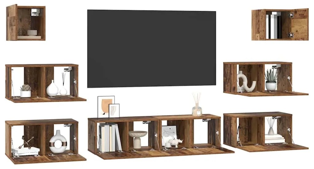 Conjunto de móvel de TV 8 pcs Madeira antiga 60 x 30 x 30 cm