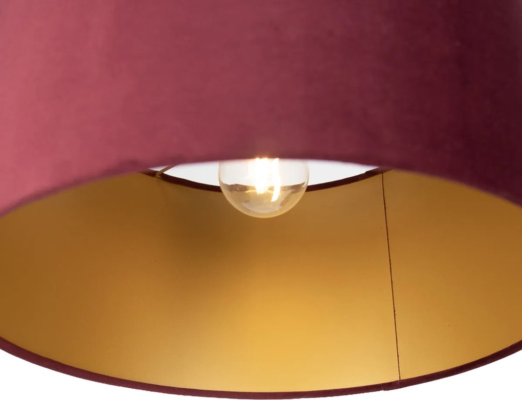 Candeeiro suspenso preto com abajur vermelho e interior dourado 35cm 3-luzes - Cava