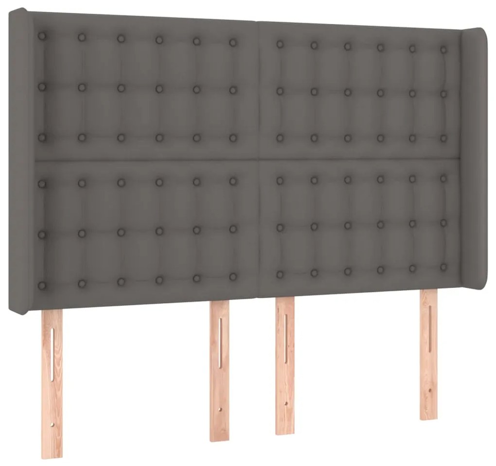 Cama box spring c/ colchão/LED 140x200cm couro artificial cinza