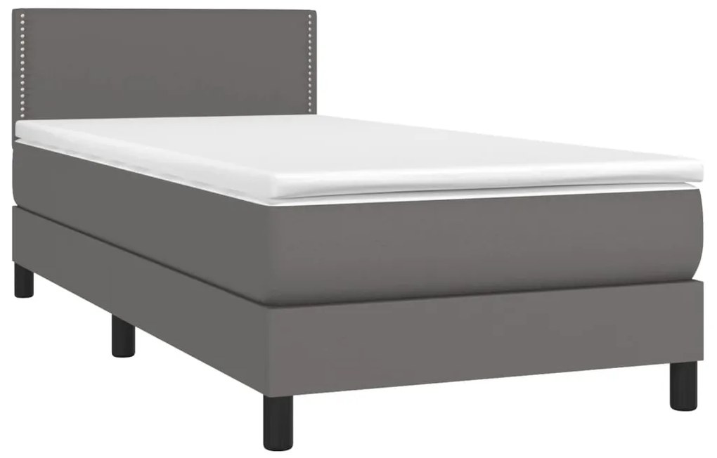 Cama com molas/colchão 90x200 cm couro artificial cinzento