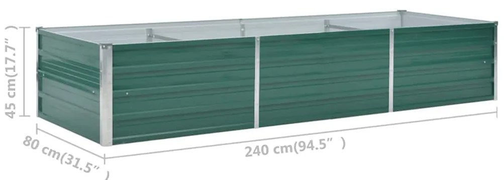 Canteiro elevado de jardim aço galvanizado 240x80x45 cm verde