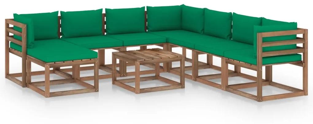 3067553 vidaXL 9 pcs conjunto lounge para jardim com almofadões verdes