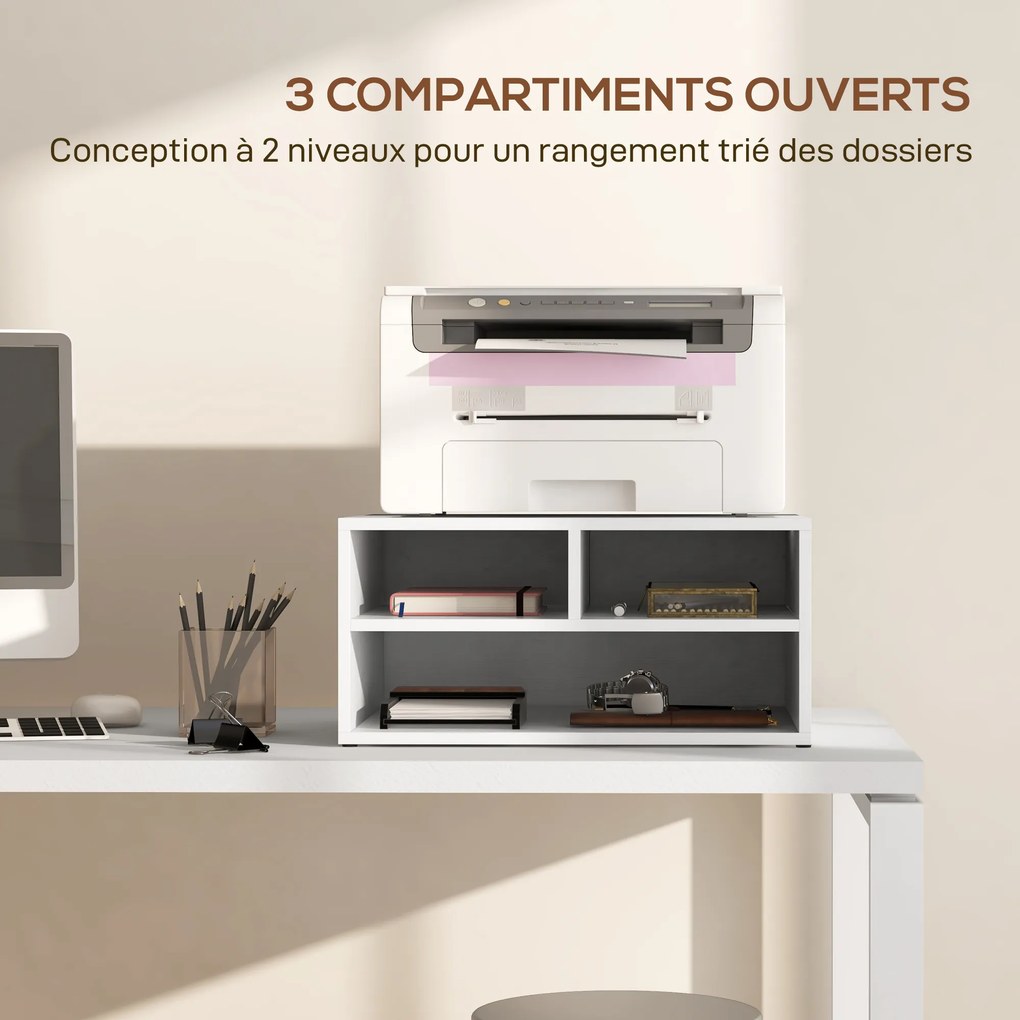Organizador de secretária com 3 compartimentos para material de escritório e suporte para impressora, 47 x 40 x 22,5 cm branco