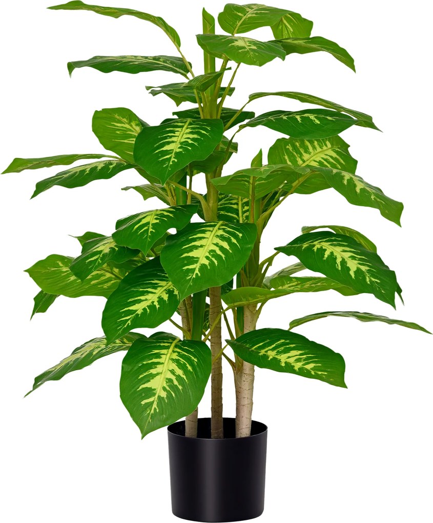 HOMCOM Planta Artificial Aglaonema Sintética 95cm 42 Folhas Vaso Cimento Decoração Casa Exterior Verde | Aosom Portugal