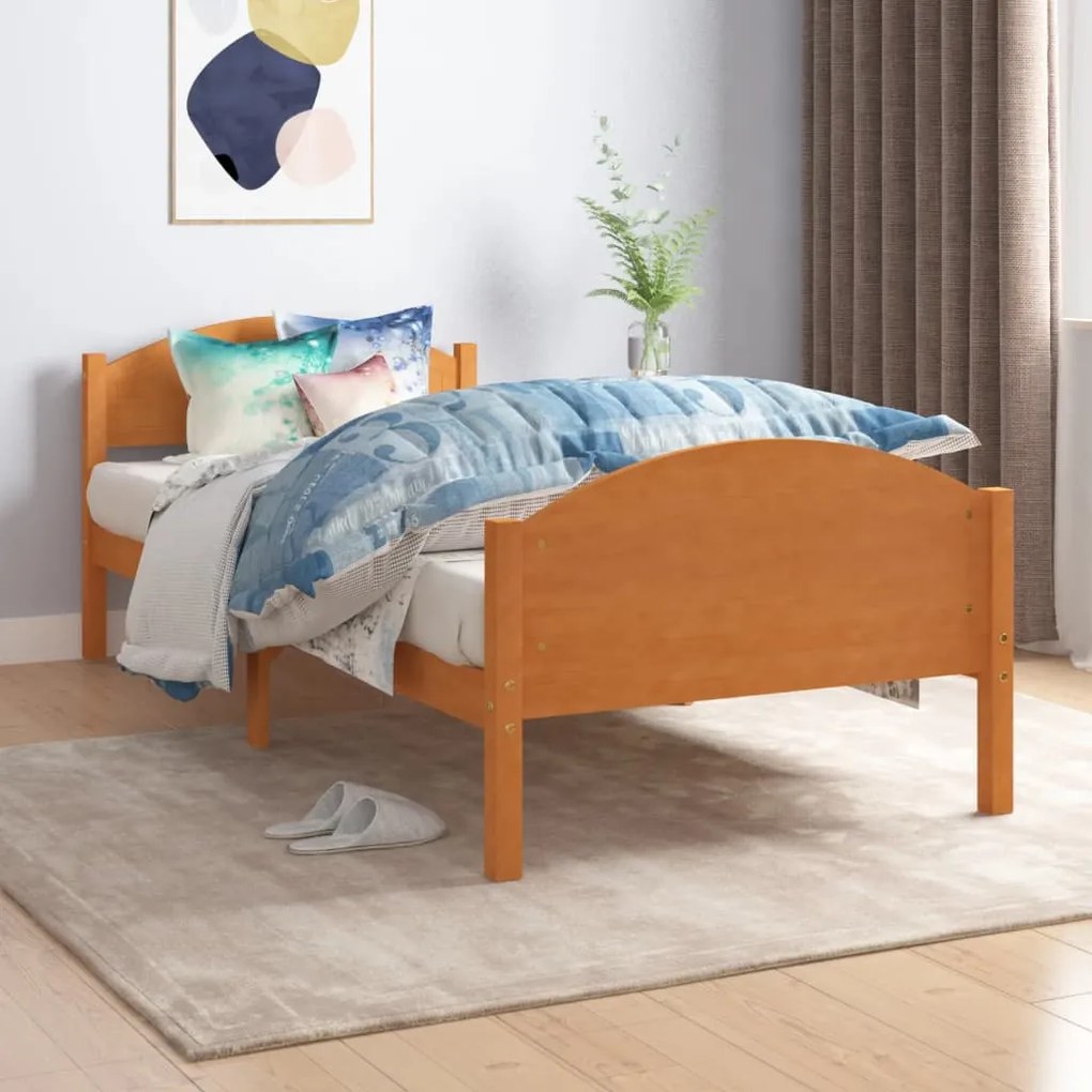 322037 vidaXL Estrutura de cama 100x200 cm madeira pinho maciço castanho mel