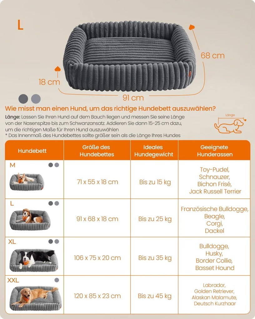 Cama para cães 91 x 68 x 20 cm, ortopédica e lavável cinzento-chumbo