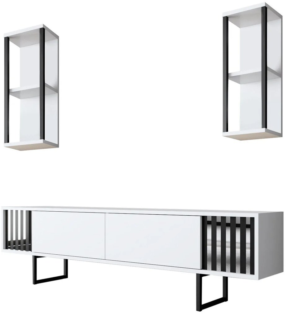 Conjunto de Mobiliário de Sala Chrome Line Set – Branco/Preto – Espess