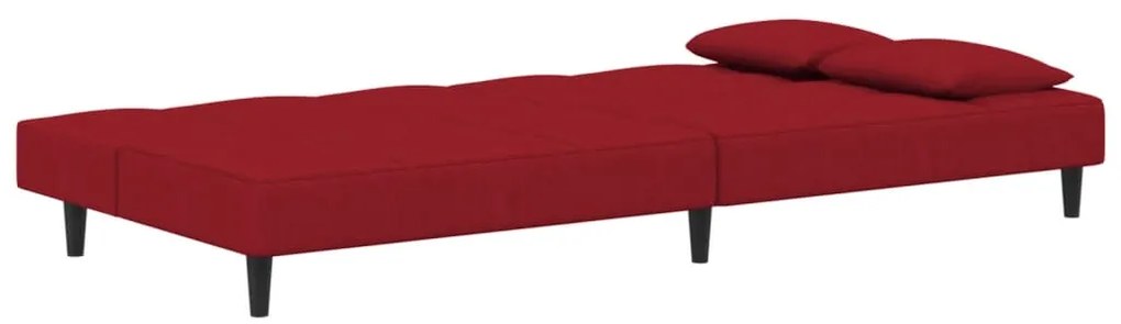 Sofá-cama 2 lugares com duas almofadas veludo vermelho tinto