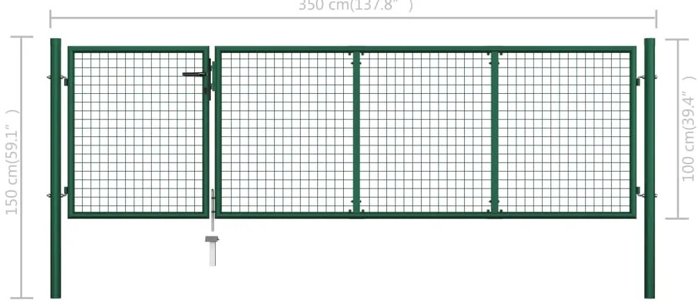 Portão de jardim 350x100 cm aço verde
