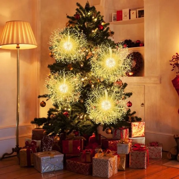 Conjunto de 2 luzes suspensas de Natal 54 cm e 44 cm Ornamentos suspensos para exterior pré-iluminados com 1488 bolas de luz LED