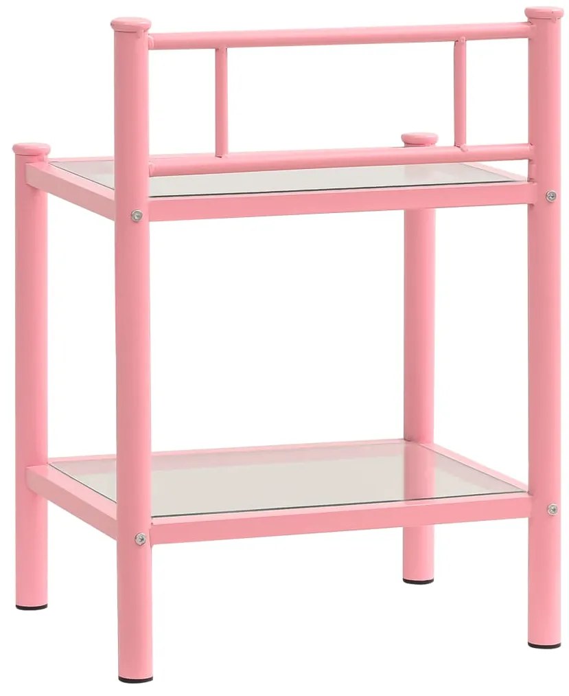 Mesas de cabeceira 2 pcs metal rosa e vidro transparente