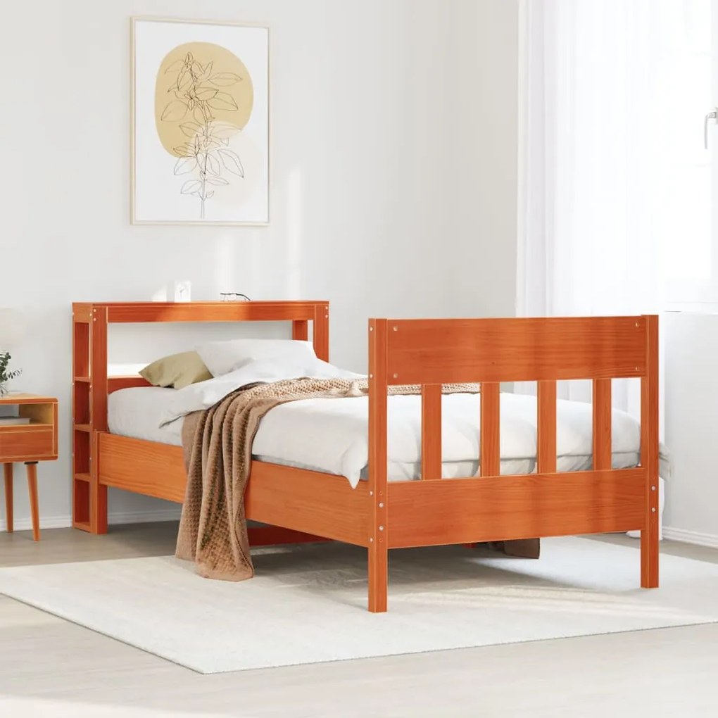 Cama sem colchão 75x190 cm madeira de pinho maciça castanho-mel