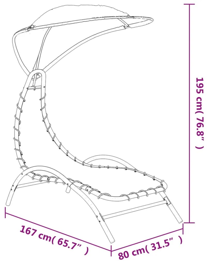 Espreguiçadeira com toldo 167x80x195 cm tecido e aço cor creme
