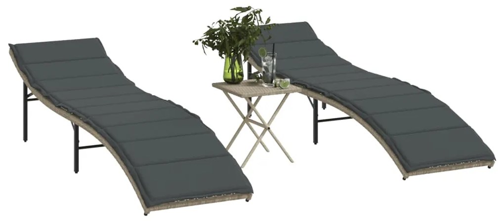vidaXL Espreguiçadeiras com mesa 2 pcs vime PE cinzento-claro