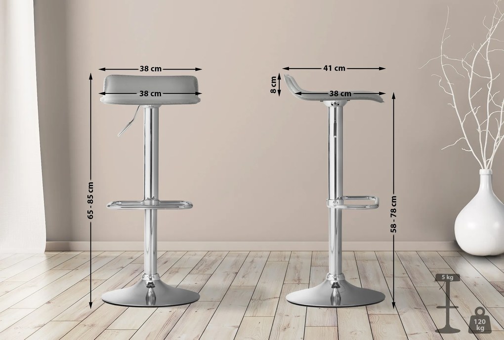 Banco de bar DYN em couro sintético 38 x 65-85 x 41 cm Cinzento