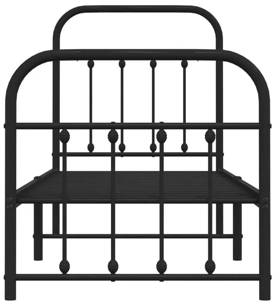 Estrutura de cama com cabeceira e pés 75x190 cm metal preto
