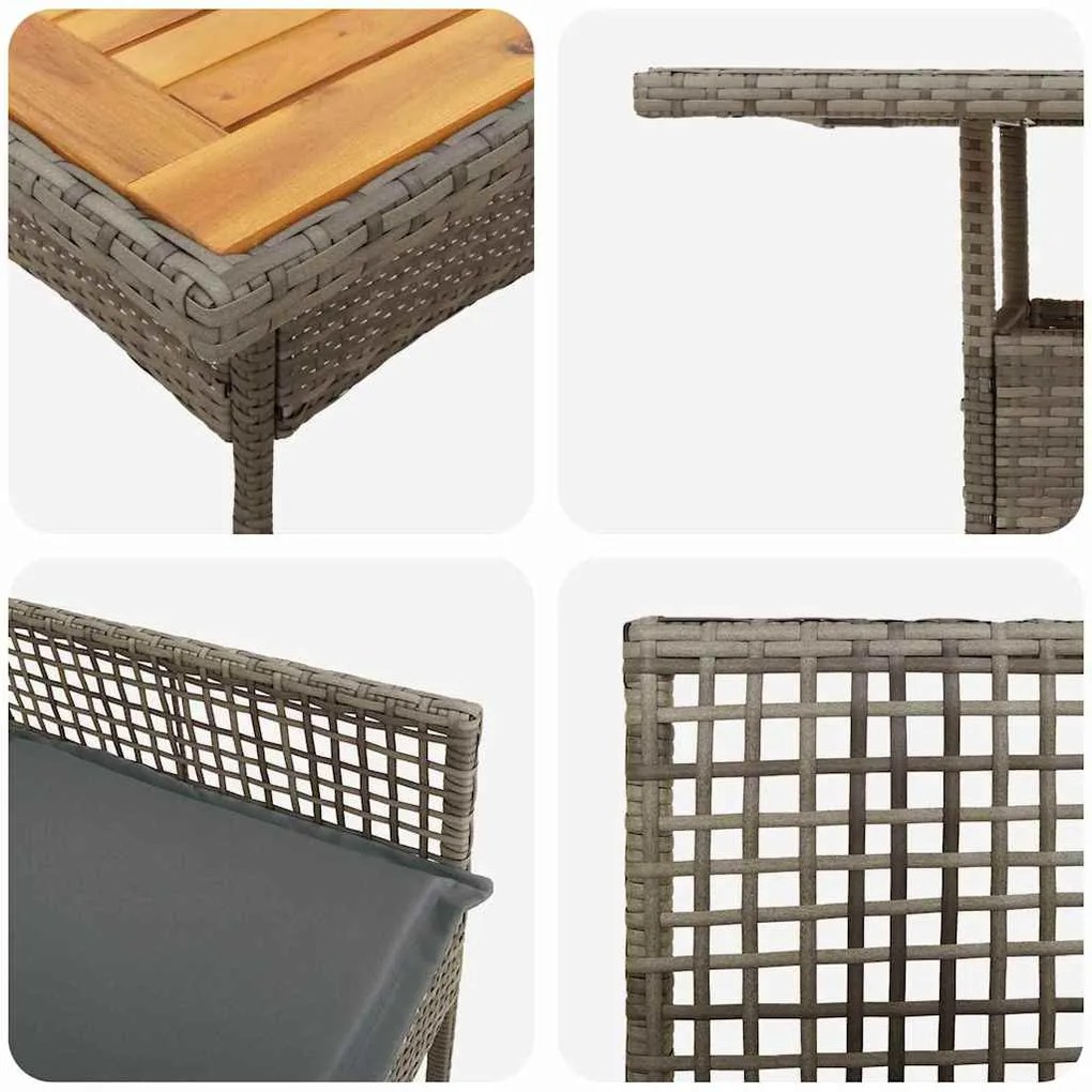 Conjunto de Jantar 5 Peças com Almofadas Cinza Polirattan