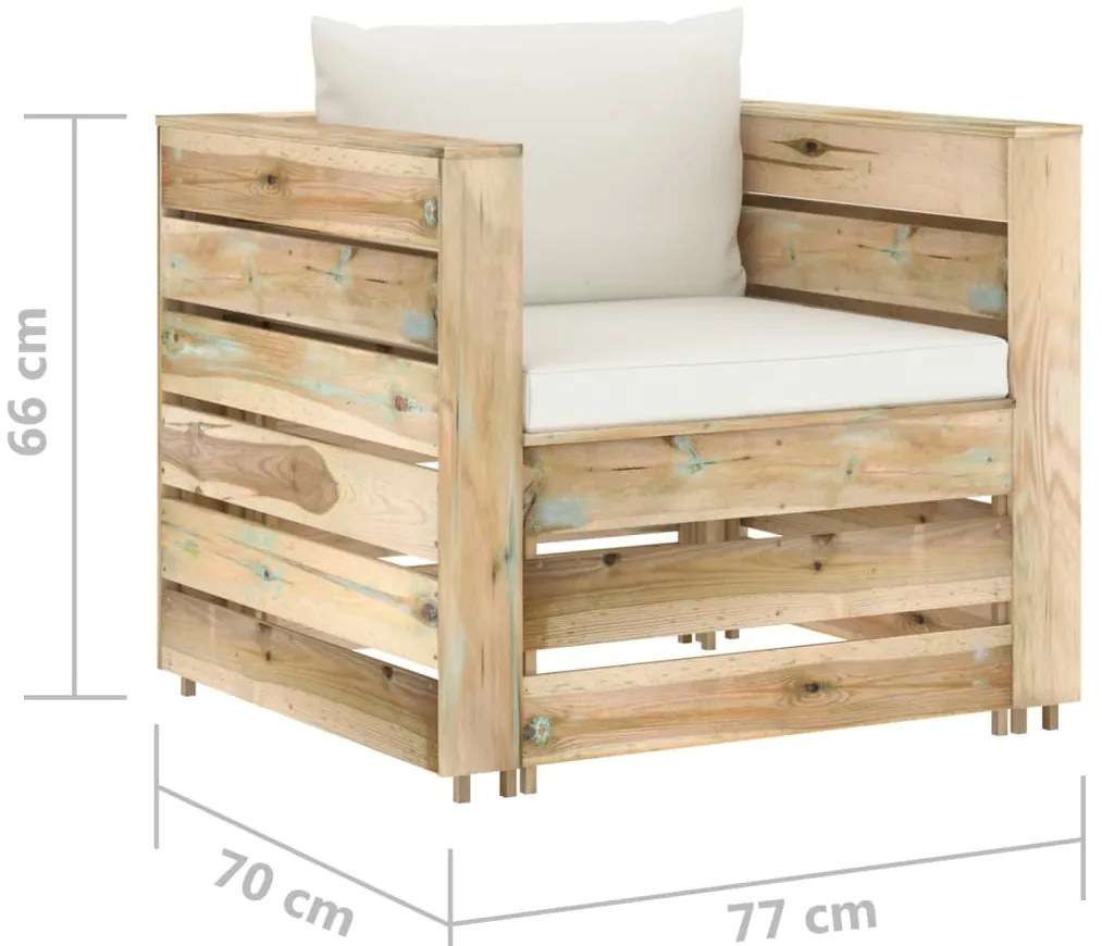 2 pcs conj. lounge jardim c/ almofadões madeira impreg. verde