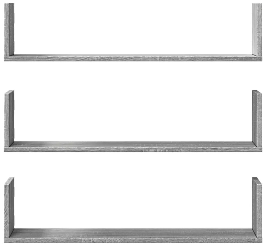 Prateleiras de parede 3 pcs derivados madeira cinzento sonoma