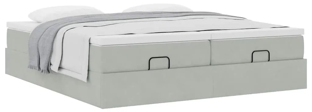 Estrutura cama otomana colchões 180x200cm veludo cinzento claro