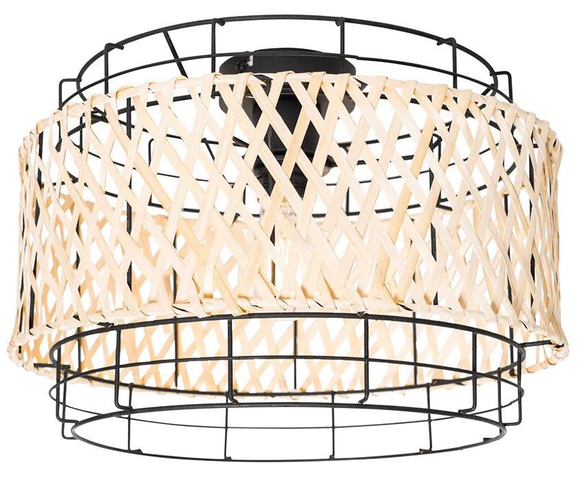 Luminária de teto oriental preta com bambu - Irena Oriental