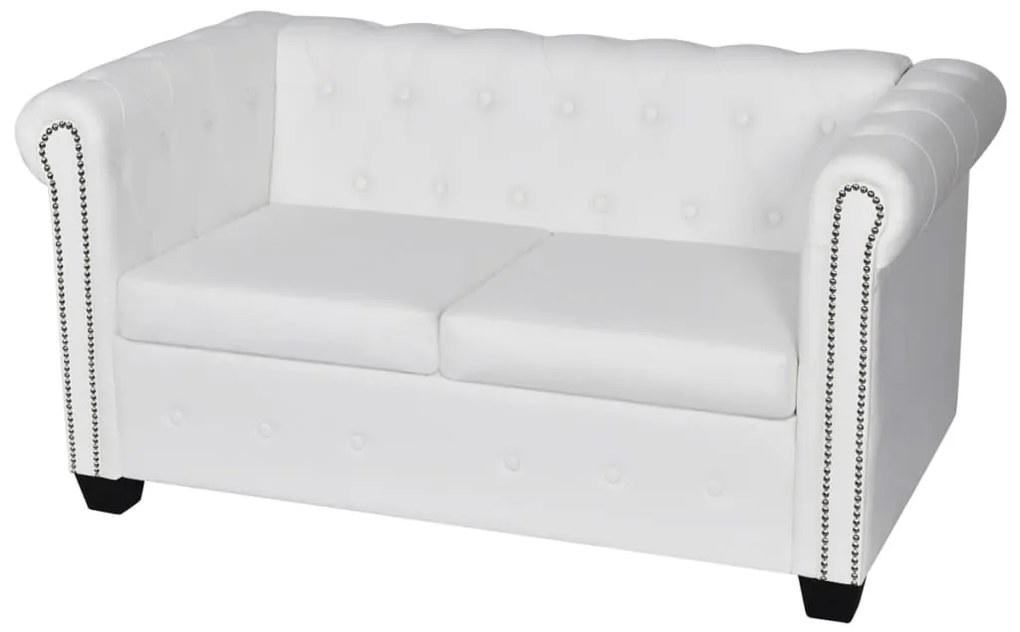 Conjunto sofás Chesterfield 2 + 3 lugares couro artific. branco