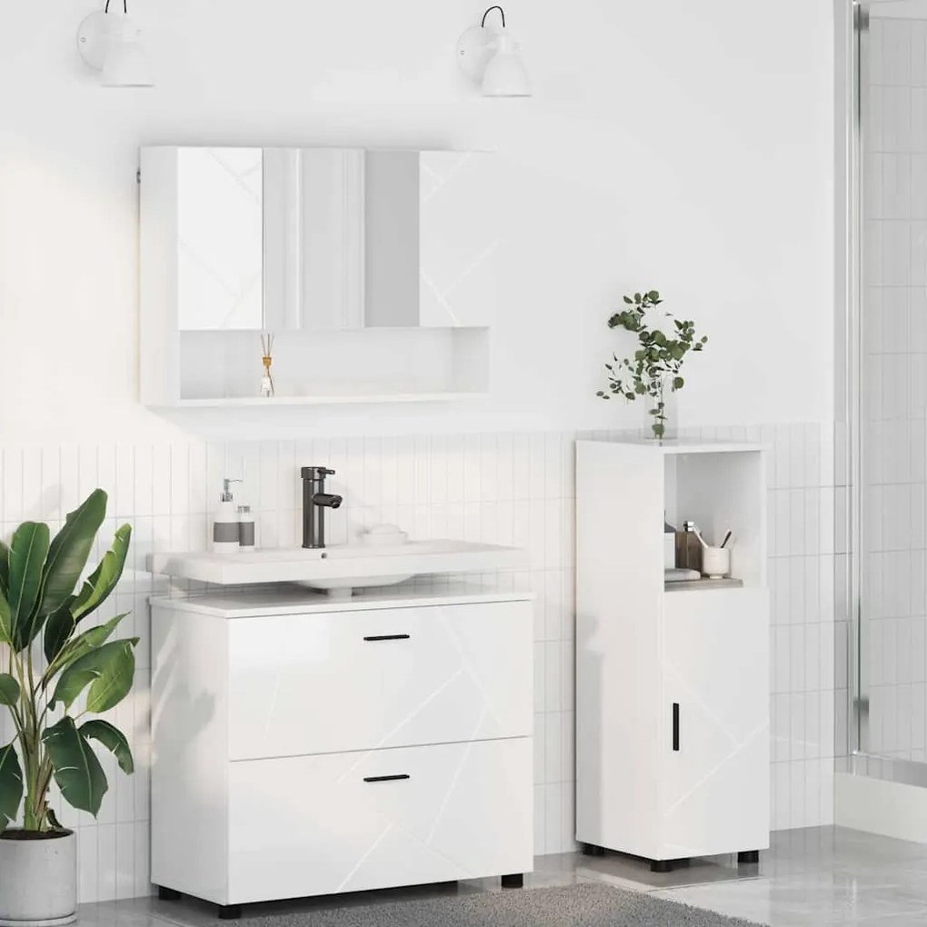 vidaXL Conjunto de Móveis para Banheiro 3 pcs Branco brilhante