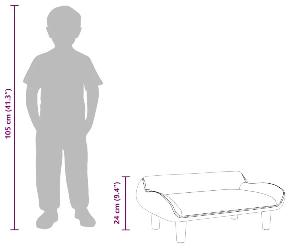 Sofá infantil 70x40x24 cm veludo preto