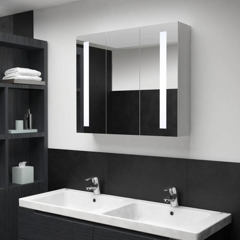 Armário espelhado para casa de banho com LED 89x14x62 cm