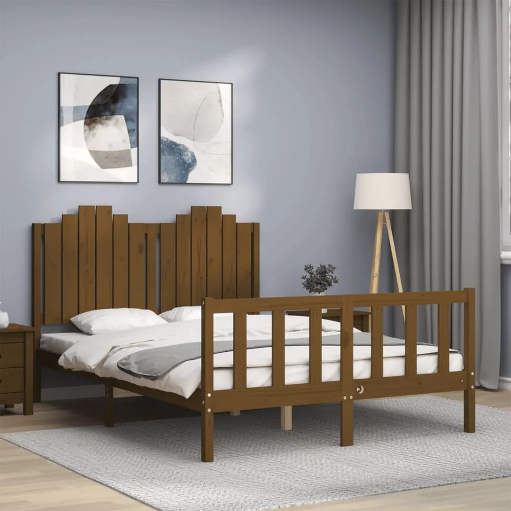 vidaXL Estrutura cama cabeceira 140x200 cm madeira maciça castanho-mel