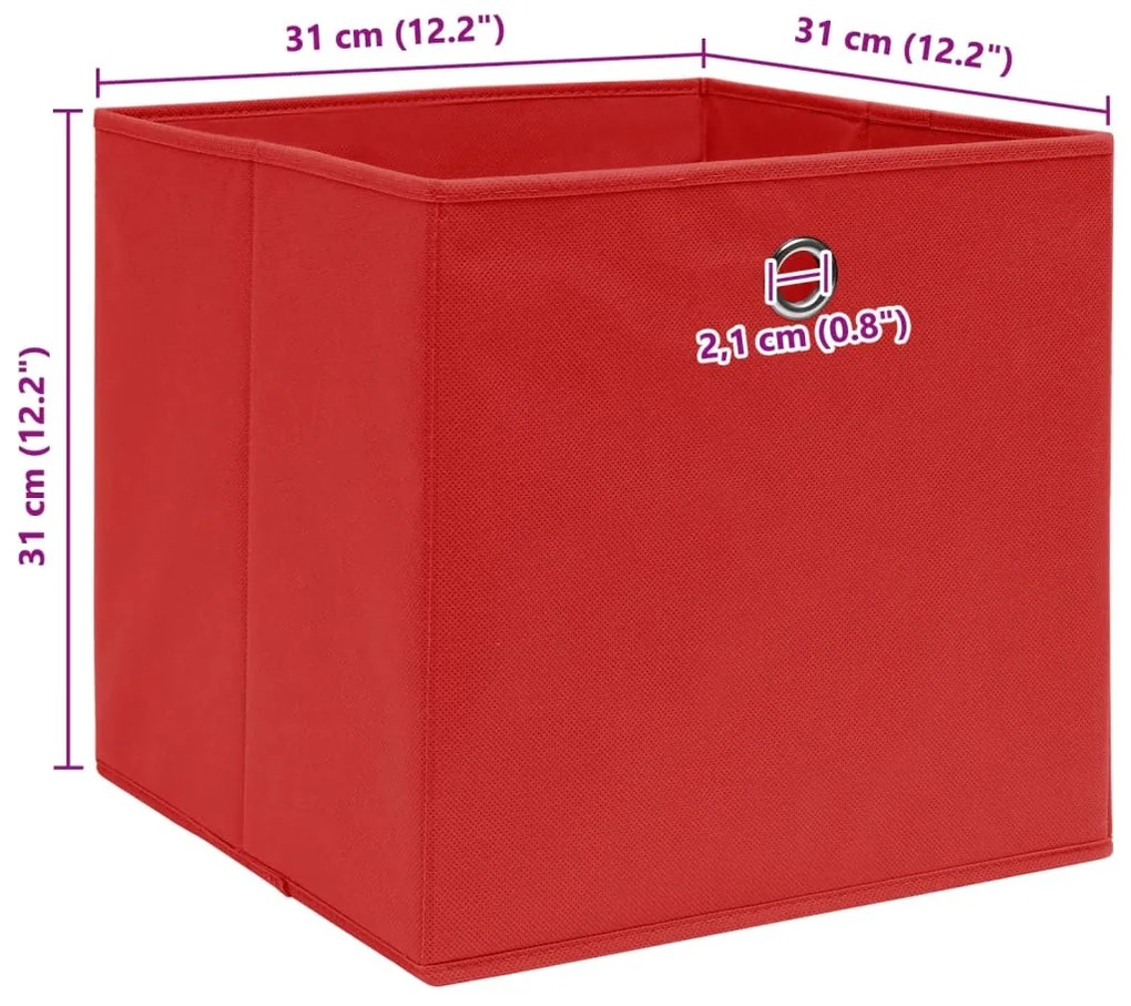 Caixas de arrumação 4 pcs 32x32x32 cm tecido vermelho