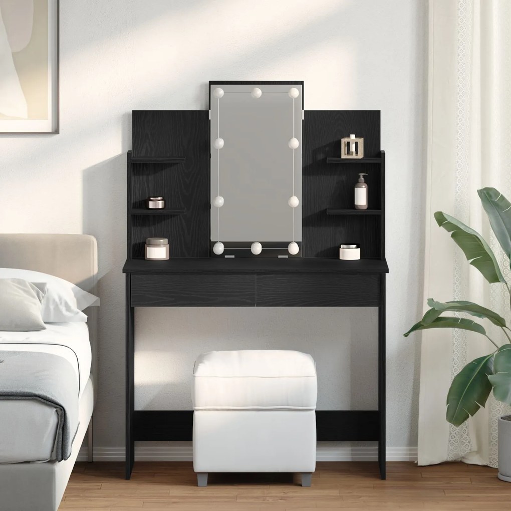 Mesa de Maquiagem vidaXL com Luzes LED Carvalho Preto 96x40x142 cm