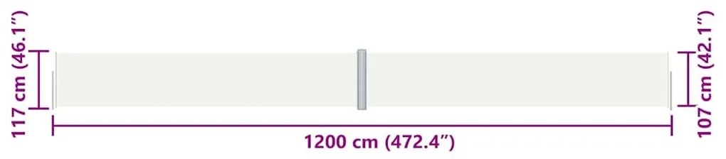 Toldo lateral retrátil 117x1200 cm cor creme