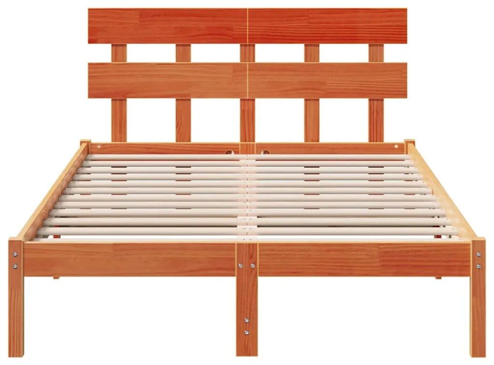 Estrado de Cama com Cabeceira Castanho Encerado 120x190 cm Madeira Sól