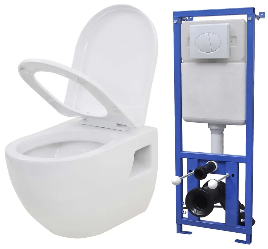 vidaXL Sanita de parede com cisterna oculta em cerâmica branco