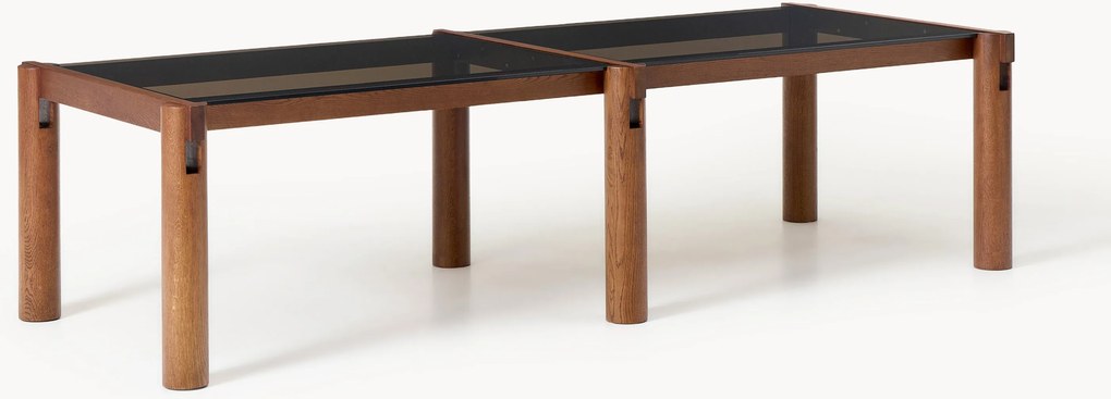 Mesa de jantar em madeira de carvalho com tampo de vidro Rory, vários tamanhos
