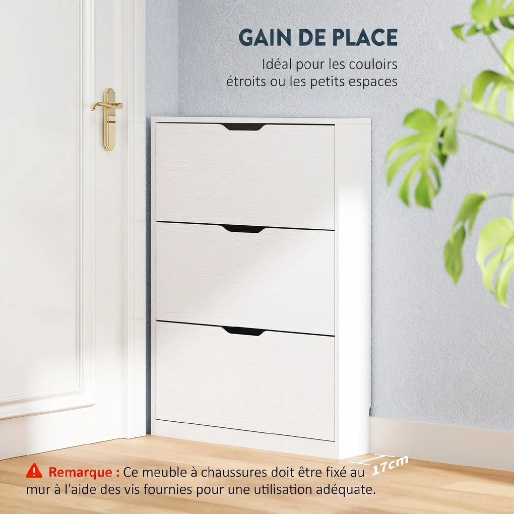 Móvel para Calçado, 80 x 17 x 108 cm, 3 Gavetas Basculantes, Branco