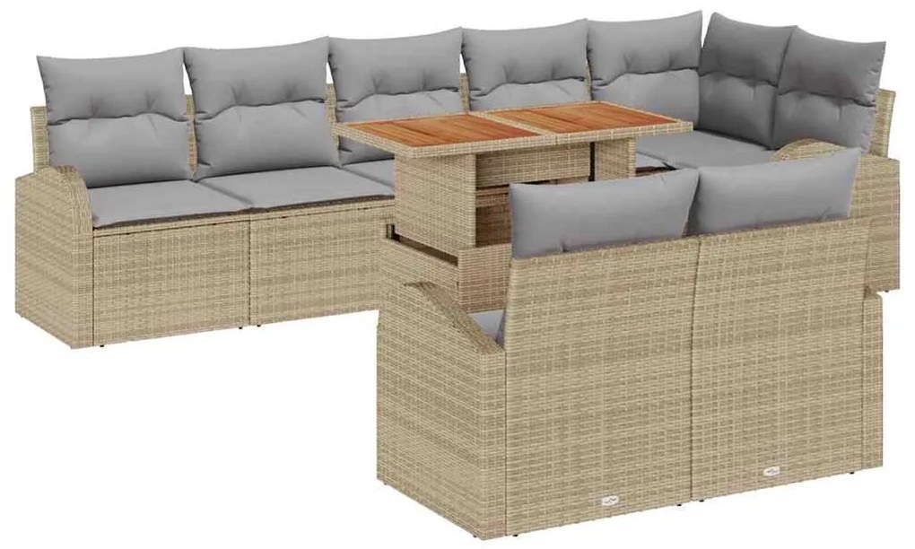 Conjunto de Sofá de Jardim de 9 Peças com Almofadas Beige em Rattan Si