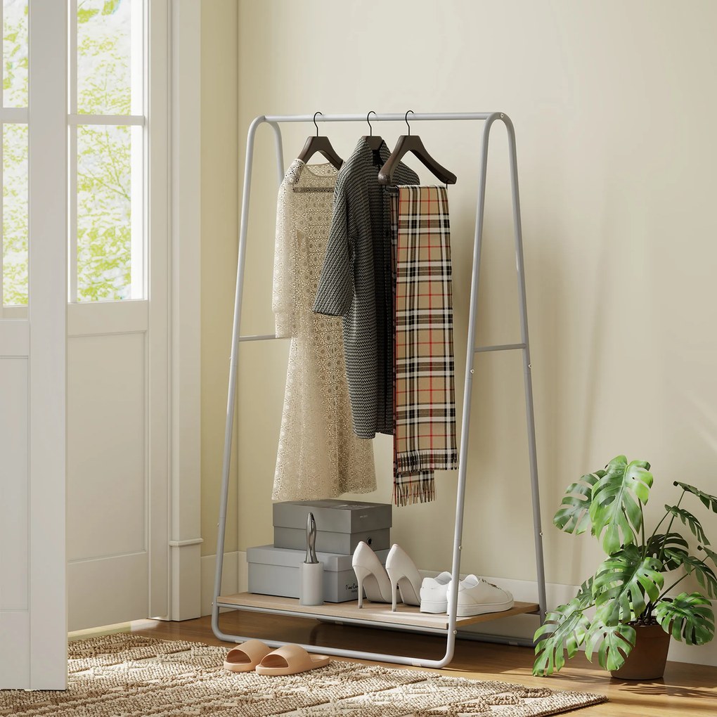 Charriot com Prateleira para Sapatos Barras Superior e Laterais Estrutura de Metal 80x44x140 cm Madeira e Cinza