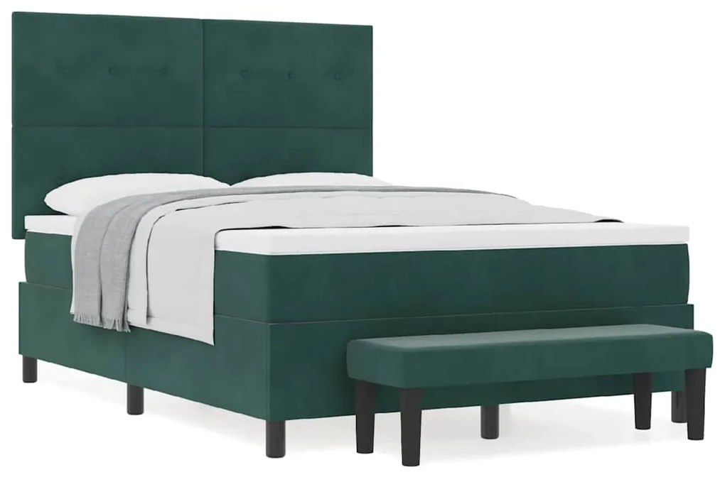 Cama Box Spring com Colchão e Banco Verde Escuro 140x200 cm Veludo