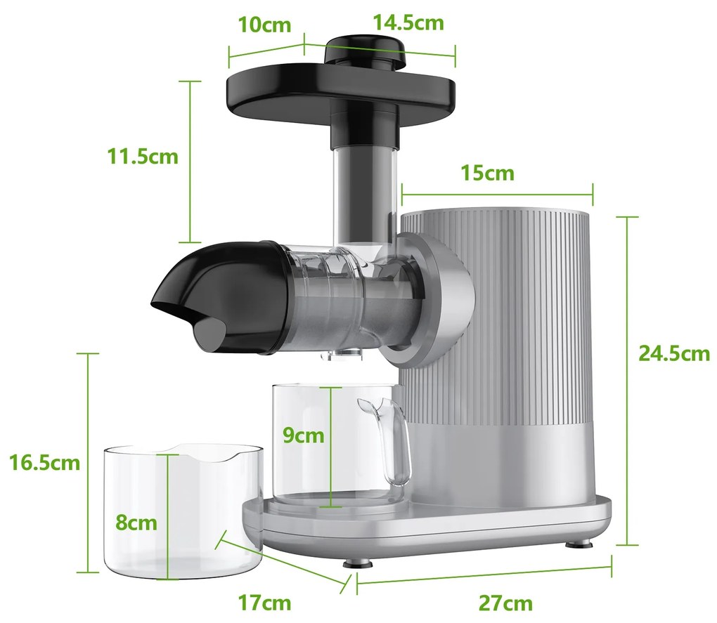 Extractor de sumos Horizontal para Fruta Função Reversa com Jarro 38 x 34,5 x 17 cm Prata