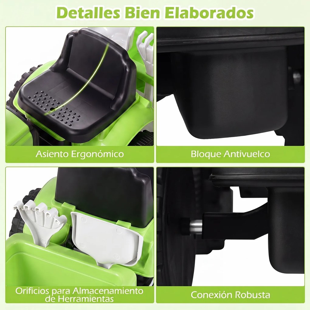 Andarilho Trator Infantil sem Pedais com Reboque, 88 x 35 x 35 cm crianças de 18 a 36 meses, Verde