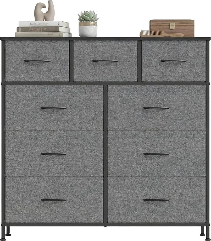 Cómoda com 9 gavetas forradas a tecido 30 x 98,8 x 95,2 cm cinzento