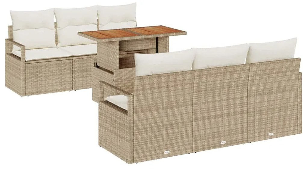 Conjunto de Sofás de Jardim 7 Peças com Almofadas Bege em Rattan Sinté