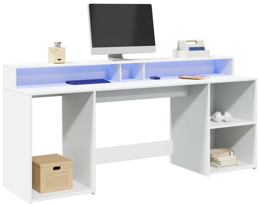 vidaXL Secretária c/ luzes LED 160x55x91cm derivados de madeira branco