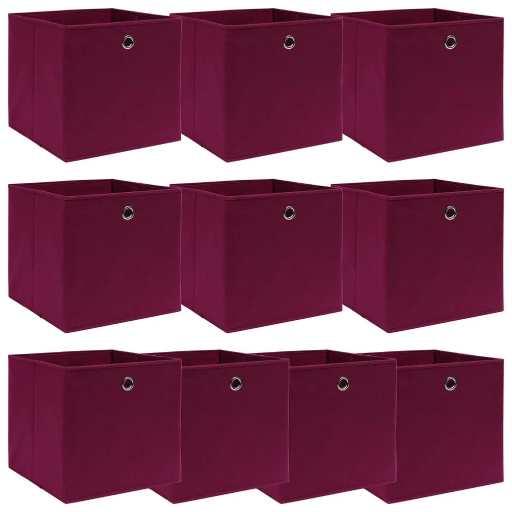 288343 vidaXL Caixas de arrumação 10 pcs 32x32x32 cm tecido vermelho escuro