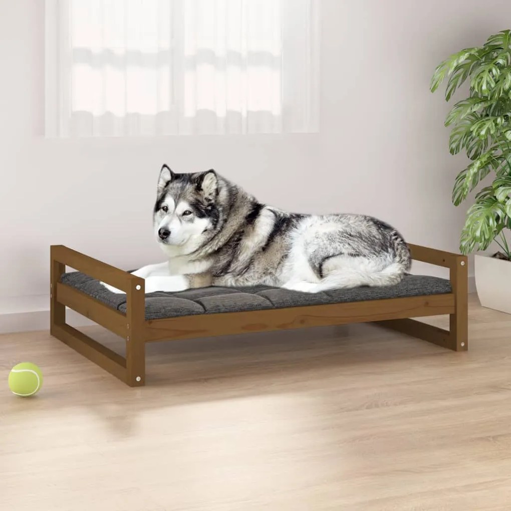 vidaXL Cama p/ cães 105,5x75,5x28 cm madeira pinho maciça castanho mel
